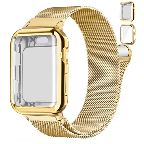 Magnetic Band and Case for Apple Watch Band 40mm 41mm 38mm 44mm 45mm 46mm 42mm Women/Men,Stainless Steel Milanese Loop Bracelet Strap with Cover Combo iWatch series 11 10 9 8 7 6 5 4 SE Ultra/2 3 49mm