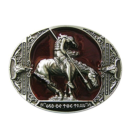 Jean's Friend New Red Enamel End Of The Trail Western Oval Belt Buckle Gürtelschnallen