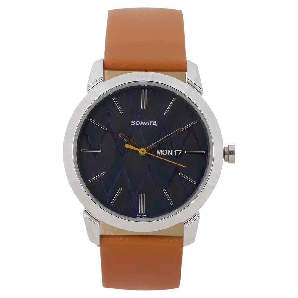 Sonata Knot Blue Dial Leather Strap Watch for Men-NR77107SL01 (B0BS3N3S9G) Amazon Price History, Amazon Price Tracker