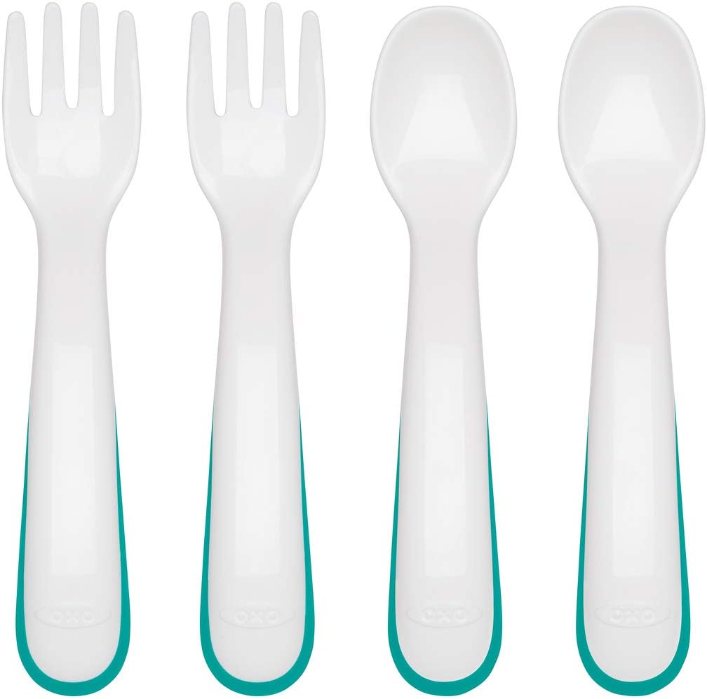 OXOTot Plastic Fork & Spoon Multipack - Teal , 4 Piece Set (Pack of 1)