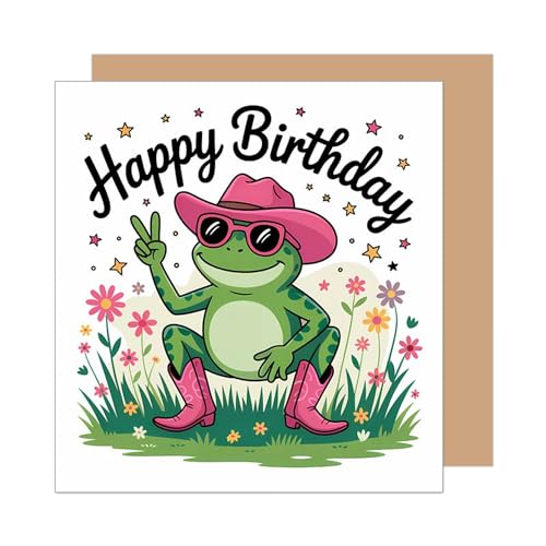 Edition Seidel GQ477 SW025   Tarjeta de cumpleaños cuadrada con sobre, tarjeta de felicitación de cumpleaños con texto en inglés para hombre, mujer, rana, divertida