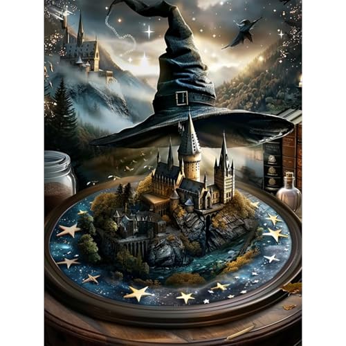 RICUVED Magic Diamond Painting Kits 5D Castle Diamond Art Painting Kits for Adults Full Drill Crystal Picture Art Kits for Beginners for Home 11.8x15.7 in