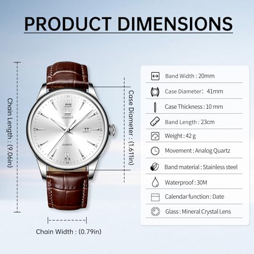 Image of OLEVS Men Leather Watches Classic Quartz Large Dial Easy Read Waterproof