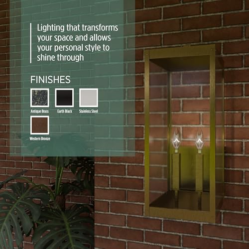 Image of Quoizel Westover 22.75 inch Outdoor Wall Lantern, Antique Brass | 2-Light, Clear Seeded Glass, Outdoor Wall Light, Modern Industrial