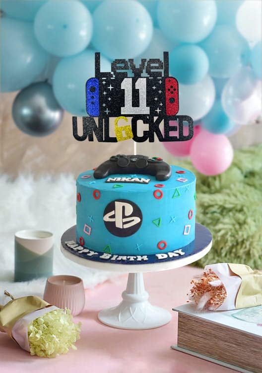 Miniatura 4 de Decoración de pastel de videojuegos de feliz cumpleaños número 11 desbloqueado para niños y niñas de 11 años de edad, decoración de fiesta de