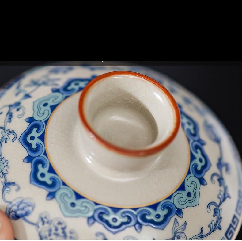 GSOUL Kungfu Tea cup Qinghua Ru Kiln Three Talent Cover Bowl Small Household Open Piece Can Be Raised Ceramics Kung Fu Tea Set Single One Person Brewing Cups Small Tea Cups