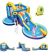 SportBob Château Gonflable Avec Aquatique, 10 En 1 Chateau Gonflable XXL Avec Souffleur, Mur D'escalade, Pistolet à Eau, Pataugeoire Pour Enfants Extérieur Intérieur, 465x380x230cm