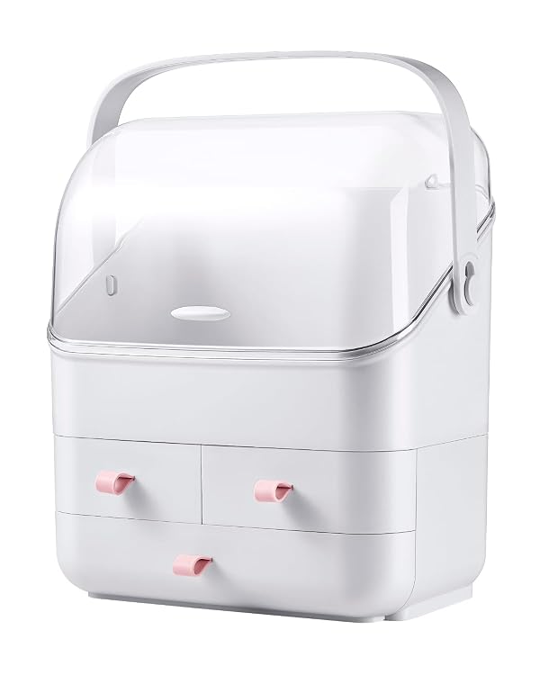 LINFIDITE Makeup Organizer Holder Box with Lid Cosmetic Storage Box Waterproof Dustproof Portable Handle,Fully Open Waterproof Lid,Great for Bathroom Countertop Bedroom Dresser by LINFIDITE - Used condition - CA$21.47