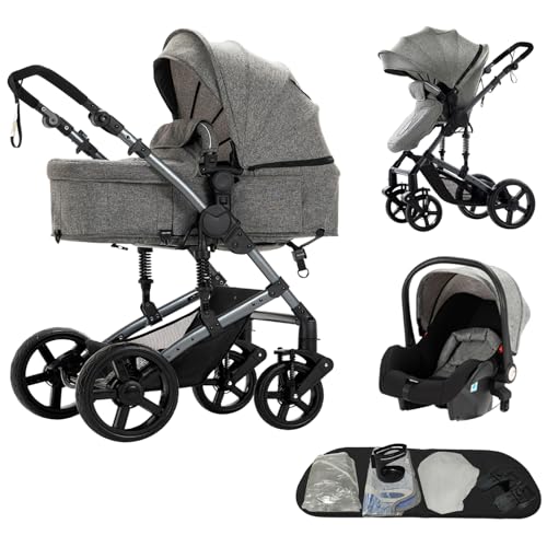 Carrito de Bebé Combinado 3 en 1, Capazo, Cochecito Deportivo y Silla de Coche, para Bebés de 0 a 36 Meses.