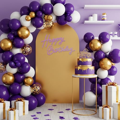 Image of TONIFUL Happy Birthday Sign for Backdrop - Glitter Purple Felt Banner - Includes Dot Glue - Perfect for Birthday Party Backdrop,Wall Decor,Balloon Arch,Photo Background