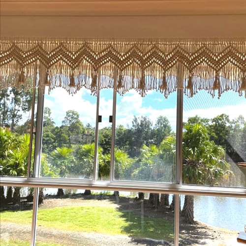 Cortina de macramé para dar privacidad a ventanas cortas de cocina 3