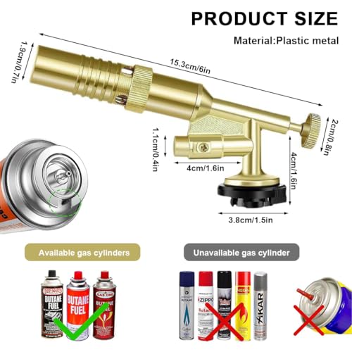 Image of HASTHIP Butane Gas Torch, Blow Torch Head for Soldering, Brazing, Heating | Metal Flame Thrower, Multipurpose Camping Gas Torch, Auto Ignition for Welding or Professional Work