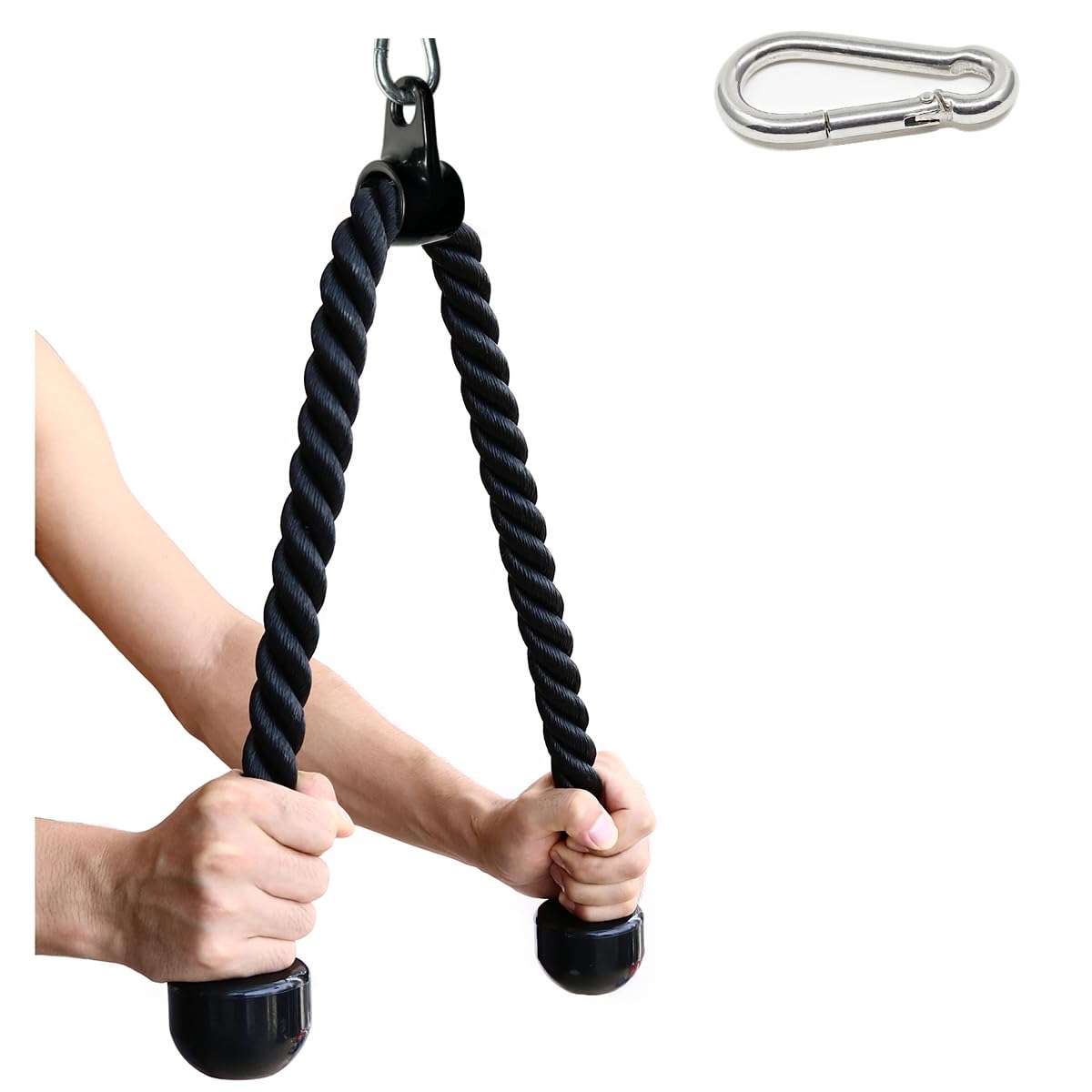 Tricep Rope 27 & 35 inches 2 Colors Fitness Attachment Cable Machine Pulldown Heavy Duty Coated Nylon Rope with Solid Rubber Ends-image-9