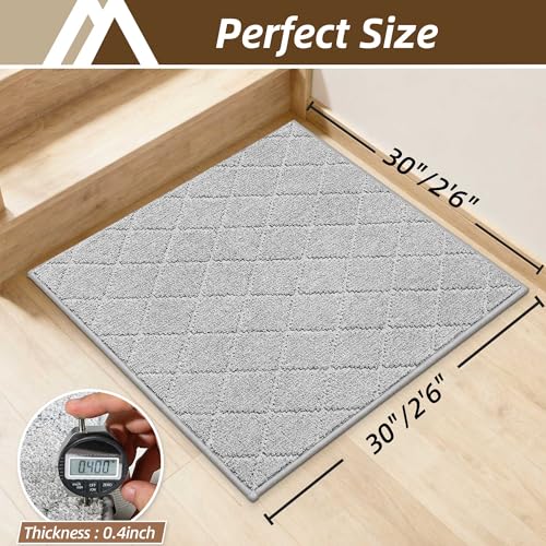 Image of COSY HOMEER Edging Stair Treads Non-Slip Corner Indoor Stair Runners for Wooden Steps,Landing Slip Resistant Stair Rugs Mat for Kids and Dogs,100% Polyester TPE Backing,Grey,30x30 inch