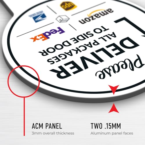 Image of Package Delivery Sign, Delivery Instructions All Package To Side Door Sign, 7x13 Inches Round Shape, Aluminum Composite Made in USA by Sigo Signs