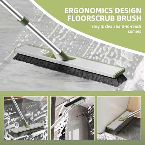 Image of Scrub Brush 2 in 1 Scrape Brush with Long Handle Stiff Bristle Floor Scrubber for Cleaning Shower Bathroom Garage Kitchen Wall Deck Tub Tile