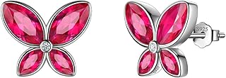 Aurora Tears Rot Schmetterling Ohrstecker Frauen 925 Sterling Silber Tier Schmetterlinge Rubin Geburtsstein Juli Ohrring O...