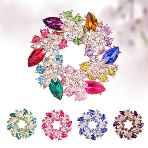 Image of Rhinestone Flower Brooch for Women Crystal Wreath Brooch Pin Stylish Big Flower Brooch Rhinestone Crystal Bauhinia Flower Wreath Brooch Elegant Clothing Hat Bag Accessories Christmas Wedding Bridal Birthday Jewelry