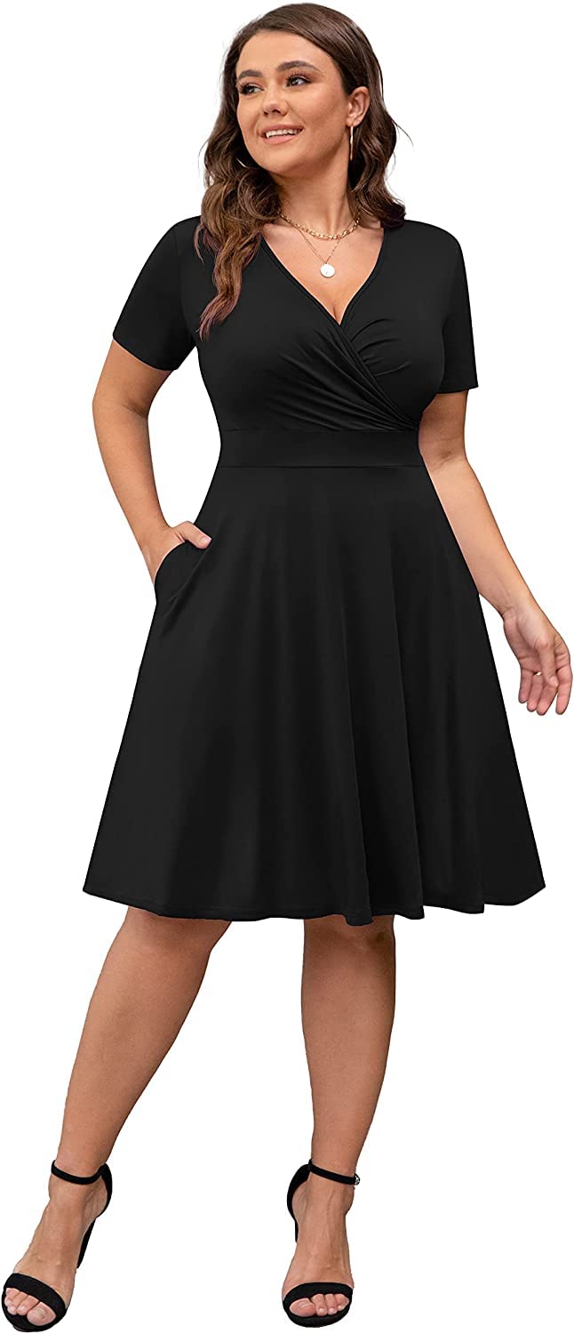 Tashvikas Womens Plus Size Wrap V Neck Skater Dress Desertcart