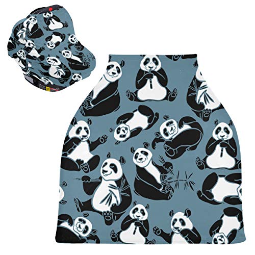 黒灰色のかわいいパンダベビーカーシートカバーキャノピー伸縮性看護カバー幼児用母乳の男の子の女の子のための通気性防風冬のスカーフ