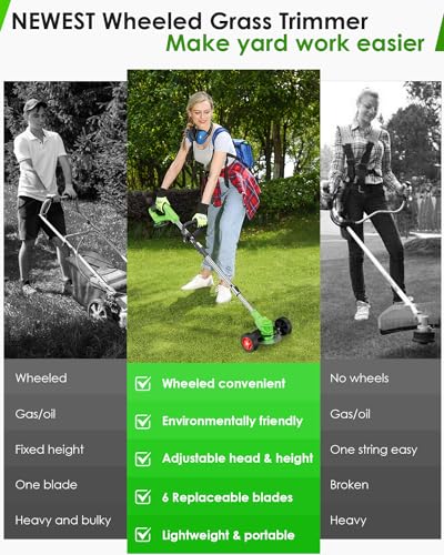 Electric Weed Wacker, 2-in-1 Foldable Cordless Weed Eater Battery Powered, Lightweight Grass Trimmer/Brush Cutter with Adjustable Length & Blades, for Garden and Yard