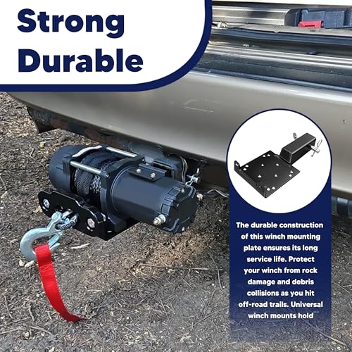 VONLX Universal Trailer Hitch Winch Mounting Plate with 2" Receiver, Winch Bracket Winch Mounting Plate Fit for ATVs, UTVs, Lawn and Garden Equipment Winch Bracket Mounting Bracket - Thumbnail 2