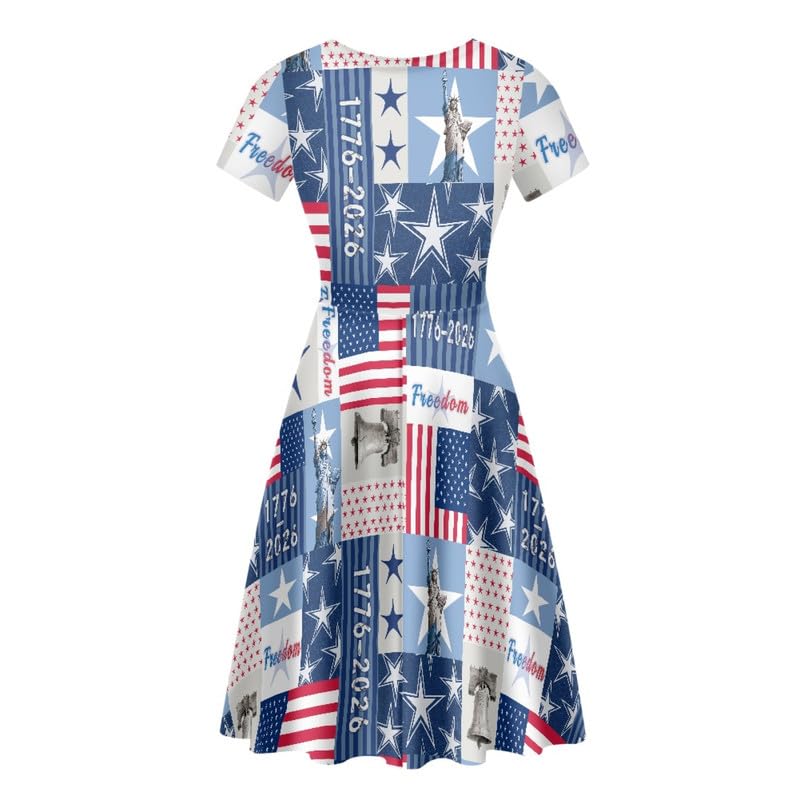 Image of Irisjudy T Shirt Dress for Women Short Sleeve Girls Short Sleeve Dress Plus Size, O Neck Knee Length Midi Dress for Ladies