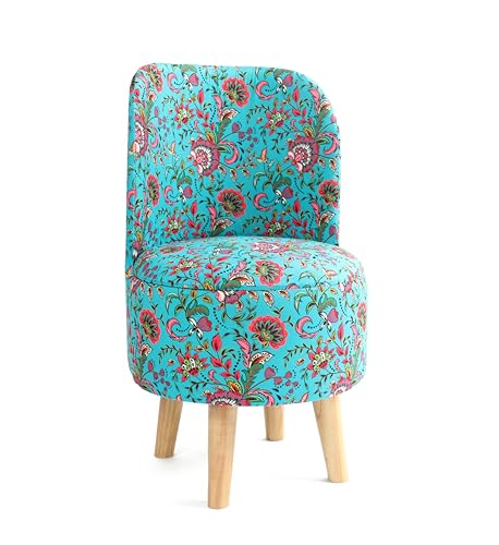Image of NACIA Elegant Velvet Printed Ottoman Chair | Dressing Table Chair for Bedroom Makeup Room Decor | Modern Upholstered Ottoman with Wooden Legs for Living Room & Home (18x18x32 Inches, Blue)