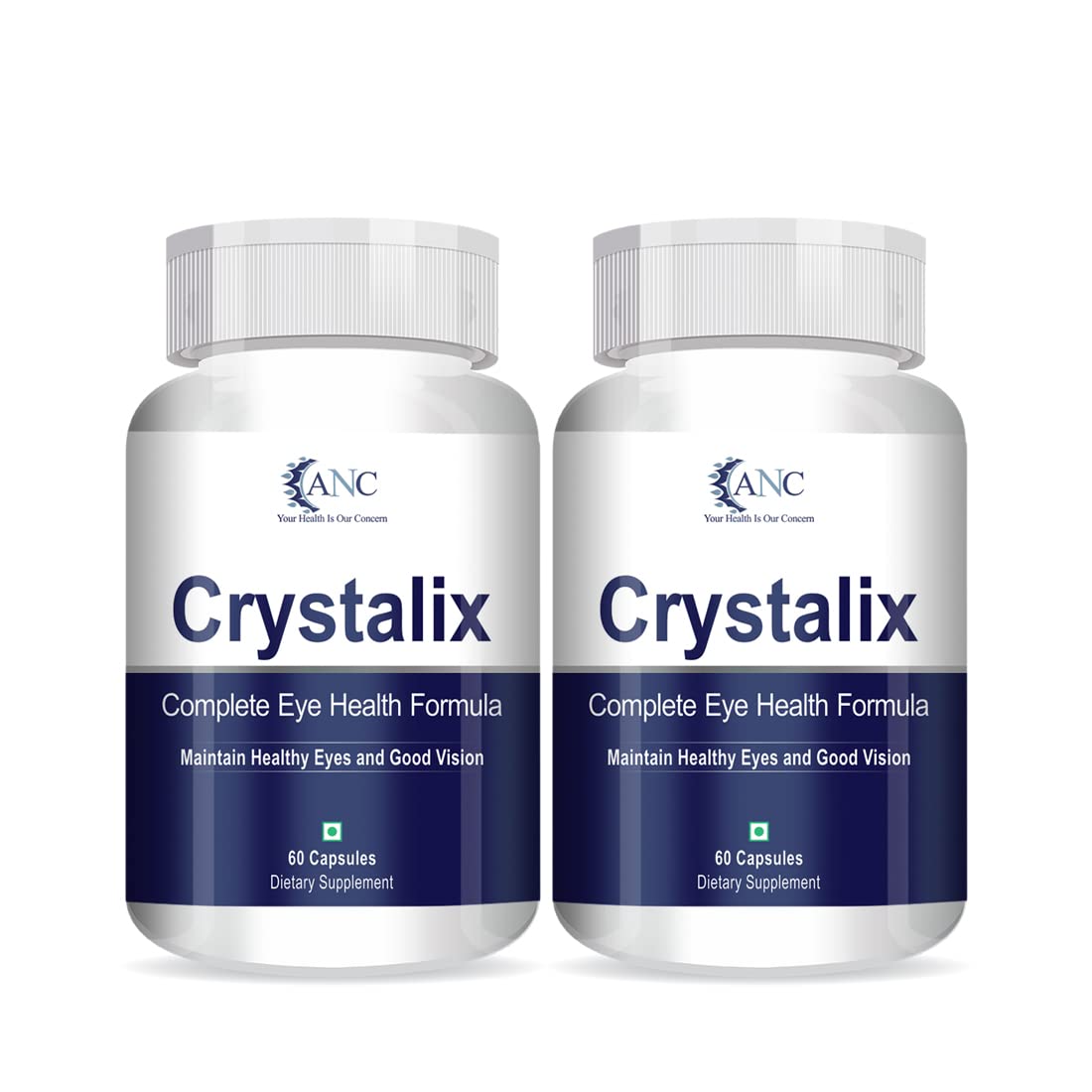 ANC Crystalix Eye Supplement Lutein, Zeaxanthin, Vitamin A, Vitamin B2, Vitamin E Support Eye Health, Helps in Improve Vision, Kids & Adults, Digital Safe Guard, Blue Light, Veg 60 Capsules-Pack of 2