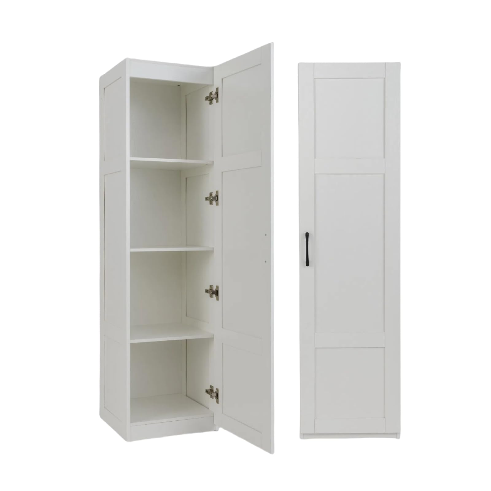 KOMFOTTEU 4 Etagen Hochschrank mit Metallgriff & Kippschutz, Aufbewahrungsschrank mit Einer Tür, Mehrzweckschrank schmal, Küchenschrank für Esszimmer, Küche, Badezimmer, 37,5 x 40 x 150 cm (Weiß)