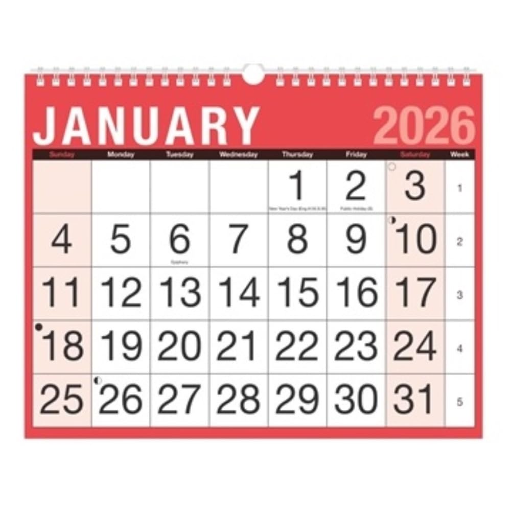 2026 A4 Easy Month to View Spiral Bound Wall Planner Calendar