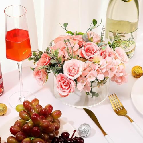Vase rond transparent 12 trous composition florale centre de table mariage moderne - 5