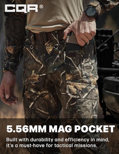 CQR Men\'s Tactical Pants, Water Resistant Ripstop Cargo Pants, Lightweight EDC Work Hiking Pants, Outdoor Apparel, Duratex Mag Pocket Print Hunting Camo, 32W x 34L