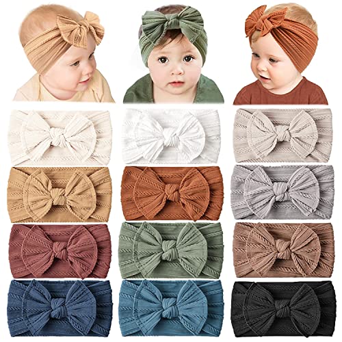 Image of Prohouse 12 Pack Baby Nylon Headbands Hairbands Hair Bow Elastics Handmade Hair Accessories for Baby Girls Newborn Infant Toddlers Kids(Blue)