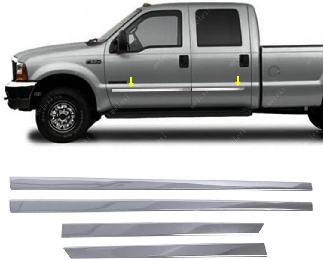 MELEXI Chrome Side Door MOLDING 4 Door 4 PCS S.Steel Compatible with Ford F-350 Crew CAB 1999 to 2007