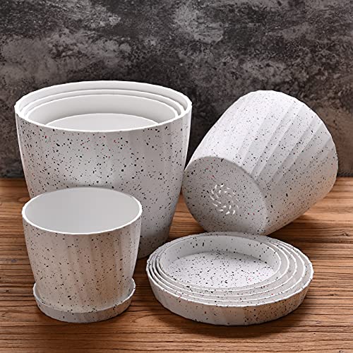 Faxinny Set Of 6 Plastic Planters With Saucers,7.5/7/6.5/6/5.5/4.5 Inch Plant Pots With Drainage Hole And Tray For All Indoor Plants, Flowers, Snake Plant And Succulents,White #TOP2