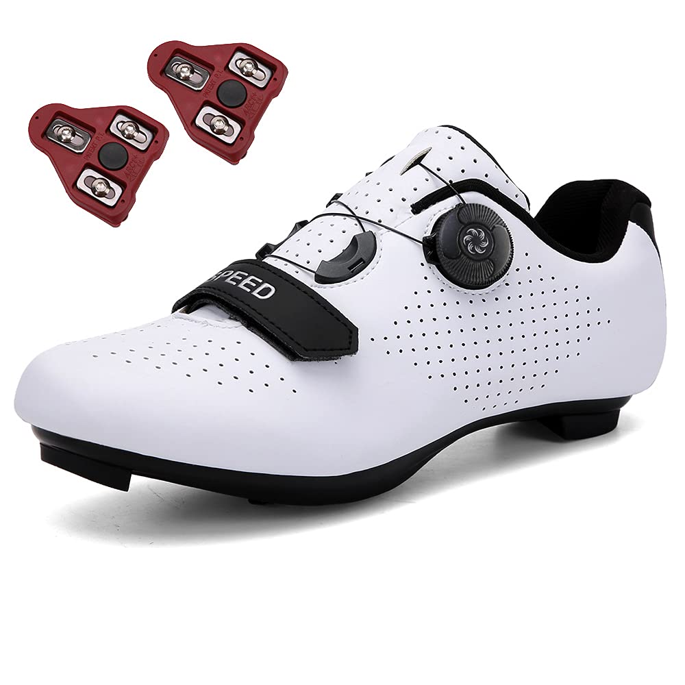 GENAI Men Road Bike Shoes Women Cycling Shoes Included Cleats(Combination Set) Compatible with Look SPD/SPD-SL for Outdoor/Indoor Cycling Exercise Shoes White