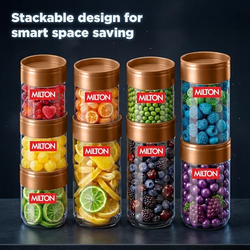 Image of MILTON Stack IT 500 Airtight Kitchen Jars Set of 2 I Food Grade Plastic Kitchen Storage and Containers I Transparent, Stackable & Unbreakable I 360 ml each I Brown