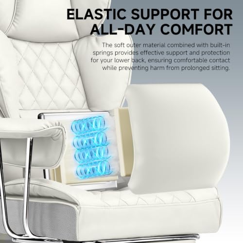 Image of GTPLAYER Gaming Chair,Office Chair with Pocket Spring Lumbar Support, Ergonomic Comfortable Wide Office Desk Computer Chair with Outward Fixed Soft Armrests and Footrest（Warm White）