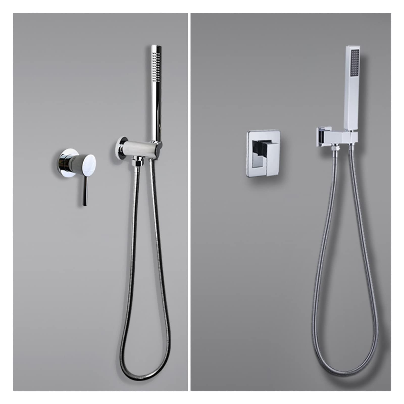 Ensemble carré douche encastré mural chrome pour réglage eau chaude et froide