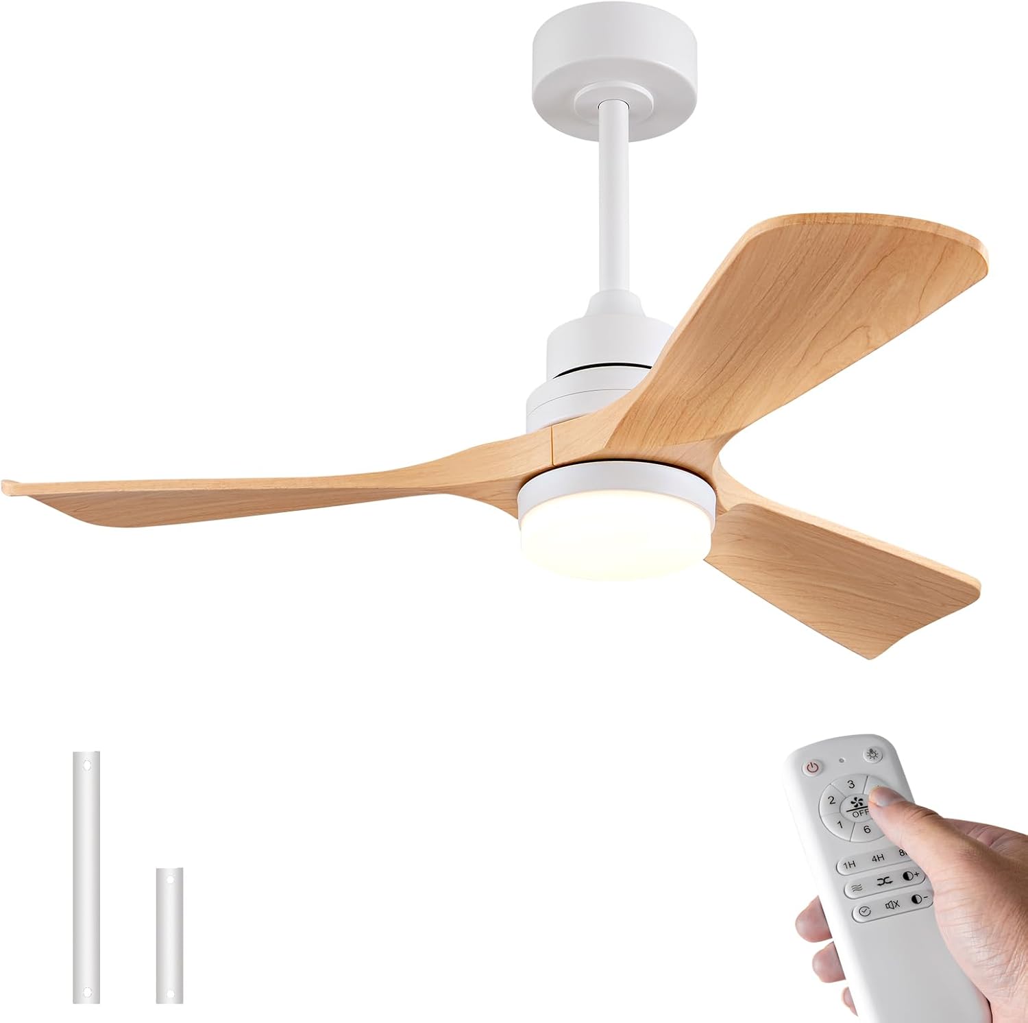 42 Inch Ceiling Fans with Lights and Remote, Dimmable, Quiet Reversible DC Motor, Modern Ceiling Fan with light for Outdoor Indoor Bedroom Living Room(Not Solid Wood Blades)