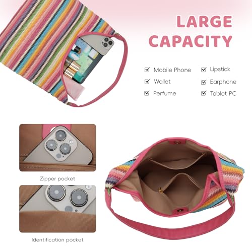 Bolso de playa tipo cubo tejido para mujer miniatura 7