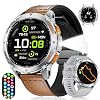 FOXBOX GPS Smart Watch for Men LED Flashlight, 530mAh Extra Large Battery, 1.43” AMOLED Military Smartwatch Answer/Make Call with Heart Rate SpO2 Sleep Monitor for Android iOS Silver