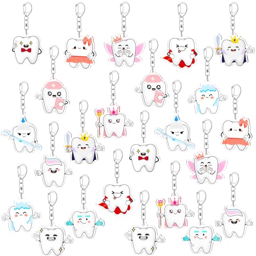 LUUFILx 24Pcs Tooth Shape Keychains Teething Party Decorations Tooth Fairy