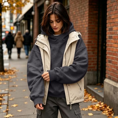 Funnel Neck Hoodie Women Oversized Mock Neck Sweatshirt Fall Clothes | Cotton Comfort Cute Oversized Hoodie, Fleece Fall Lightweight Comfy Kangaroo Pouch Hoodie,Drop Shoulder Long Sleeve Pullover - image 6