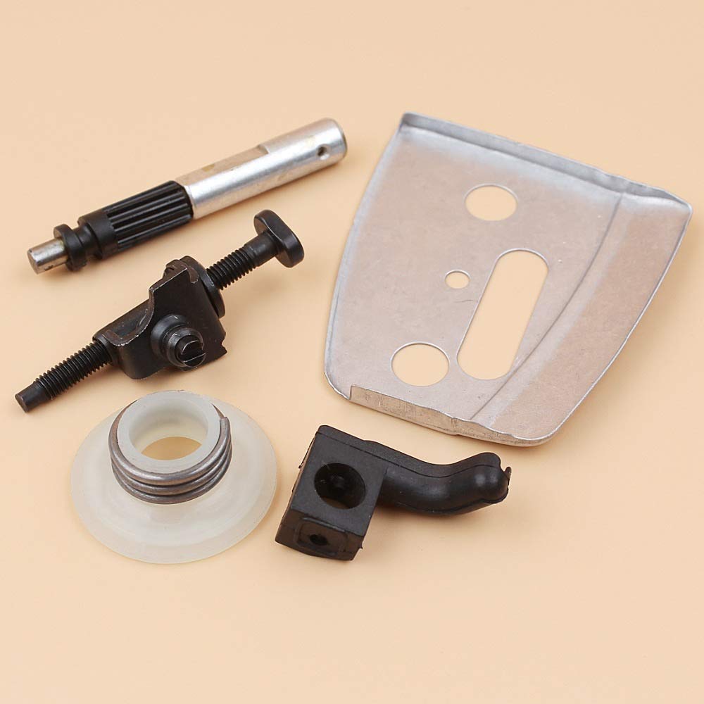 Placa de Barra tensora de Cadena de Recogida de Engranaje helicoidal de Bomba de Aceite Compatible con Piezas de Motosierra Husqvarna 340, 345, 350, 353, 346 XP 346XP