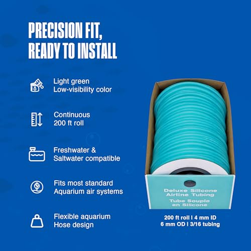 Image of Penn-Plax Aqua-Life Deluxe Silicone Airline Tubing - 3 /16 Inch Flexible Airline Hose for Aquarium Pumps, Fish Tank Line for Air Stones & Filters - Safe for Freshwater & Saltwater - 200 ft Long, Green