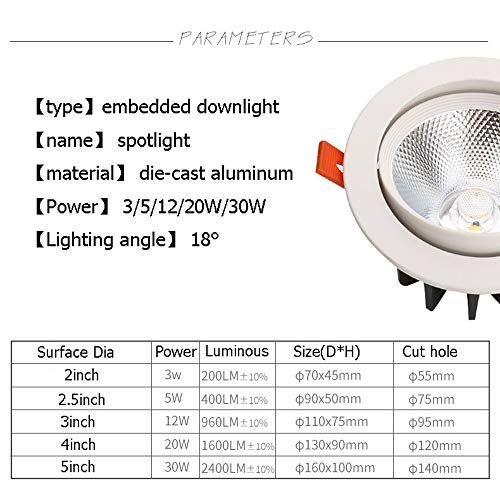 Lampe d'accent encastré LED 3W basse consommation mat
