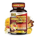 Organic Cayenne Pepper 9IN1 Complex with Cinnamon, Ginger, Turmeric for Overall Health, Immune System, Digestion Wellness (150 Count (Pack of 1))