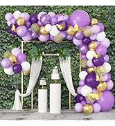122Pcs Purple Balloons Garland Arch Kit, 12''10''5'' Light Pastel Purple Gold Balloon Confetti Me...